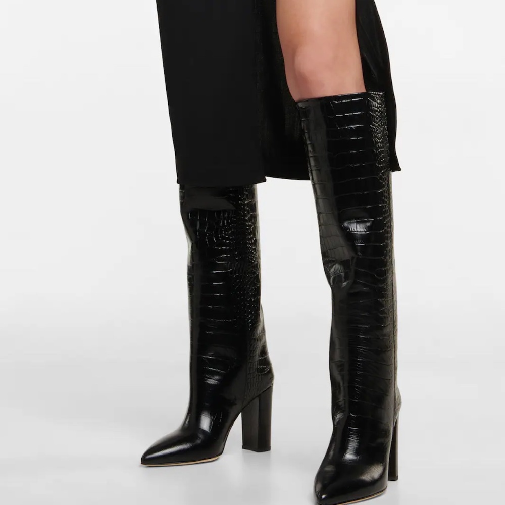 Auth Paris Texas Croc Effect Leather Black Knee High Boots sz 37 7
